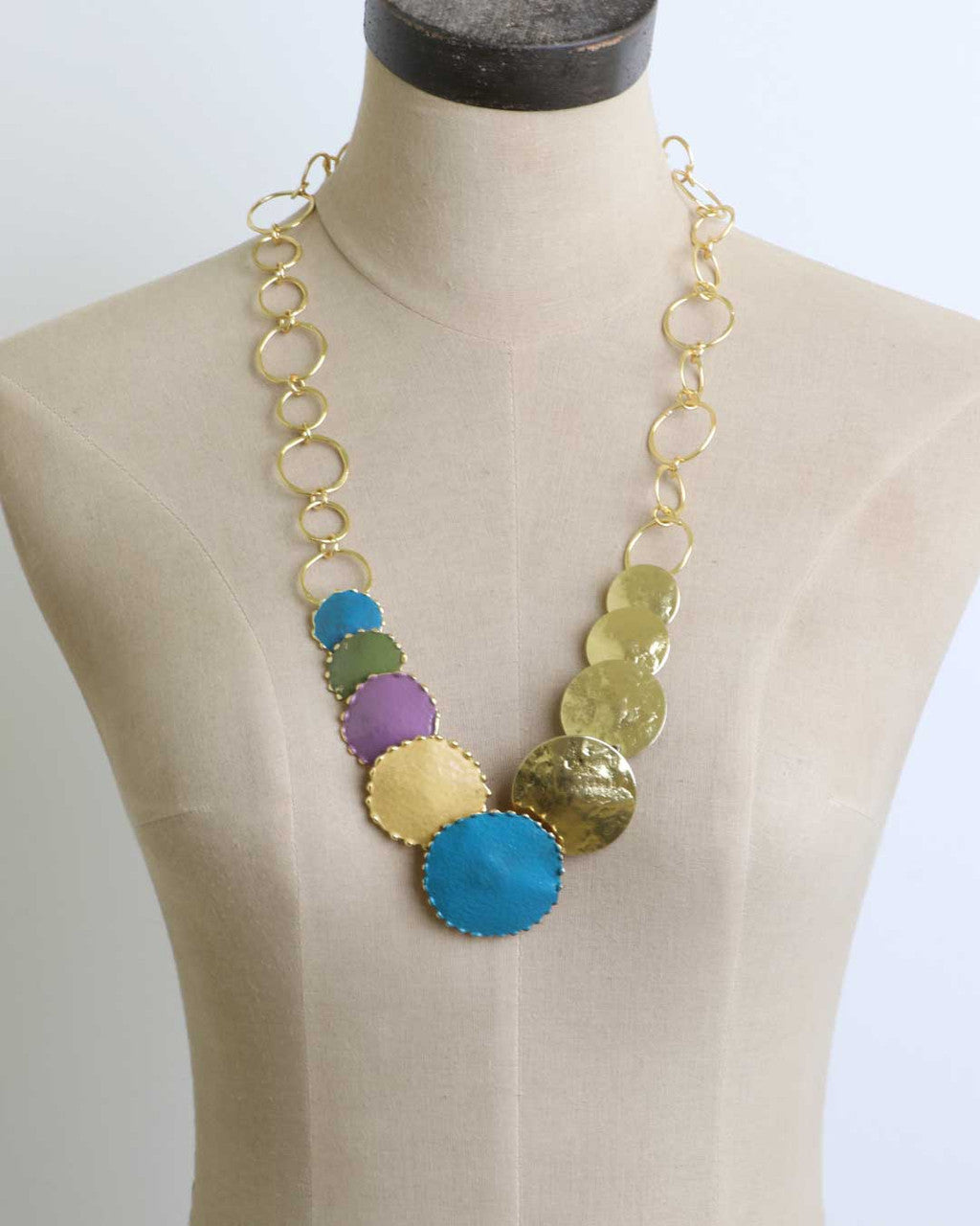 Disc Cascade Necklace in Patina and Gold