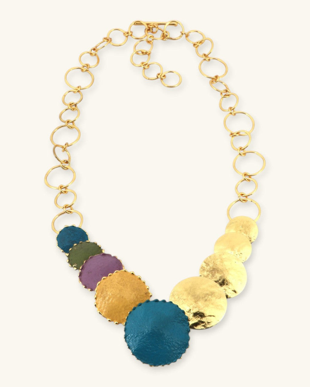 Disc Cascade Necklace in Patina and Gold
