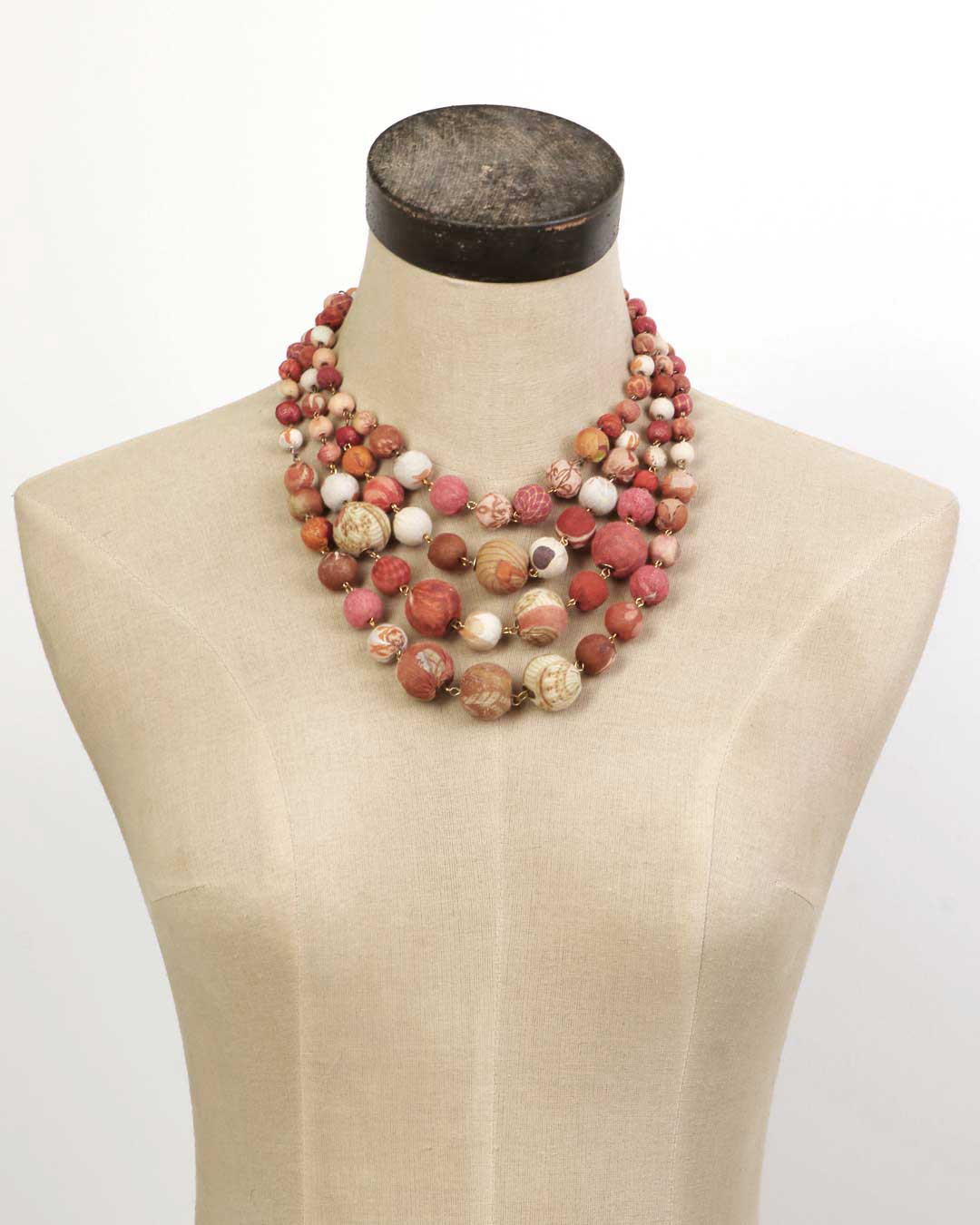 Layered Kantha Necklace, Warm Sunset