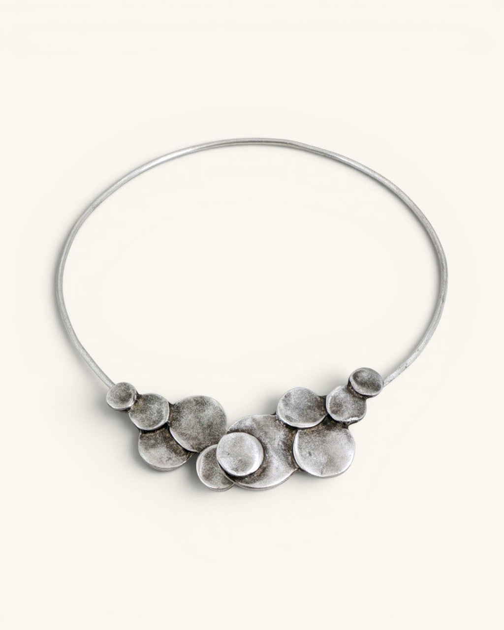 Silver-Toned Collar Necklace with Overlapping Disc Clusters