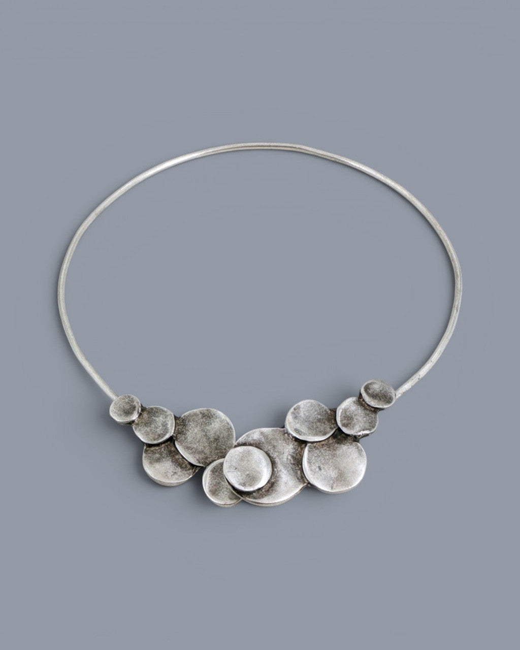 Silver-Toned Collar Necklace with Overlapping Disc Clusters