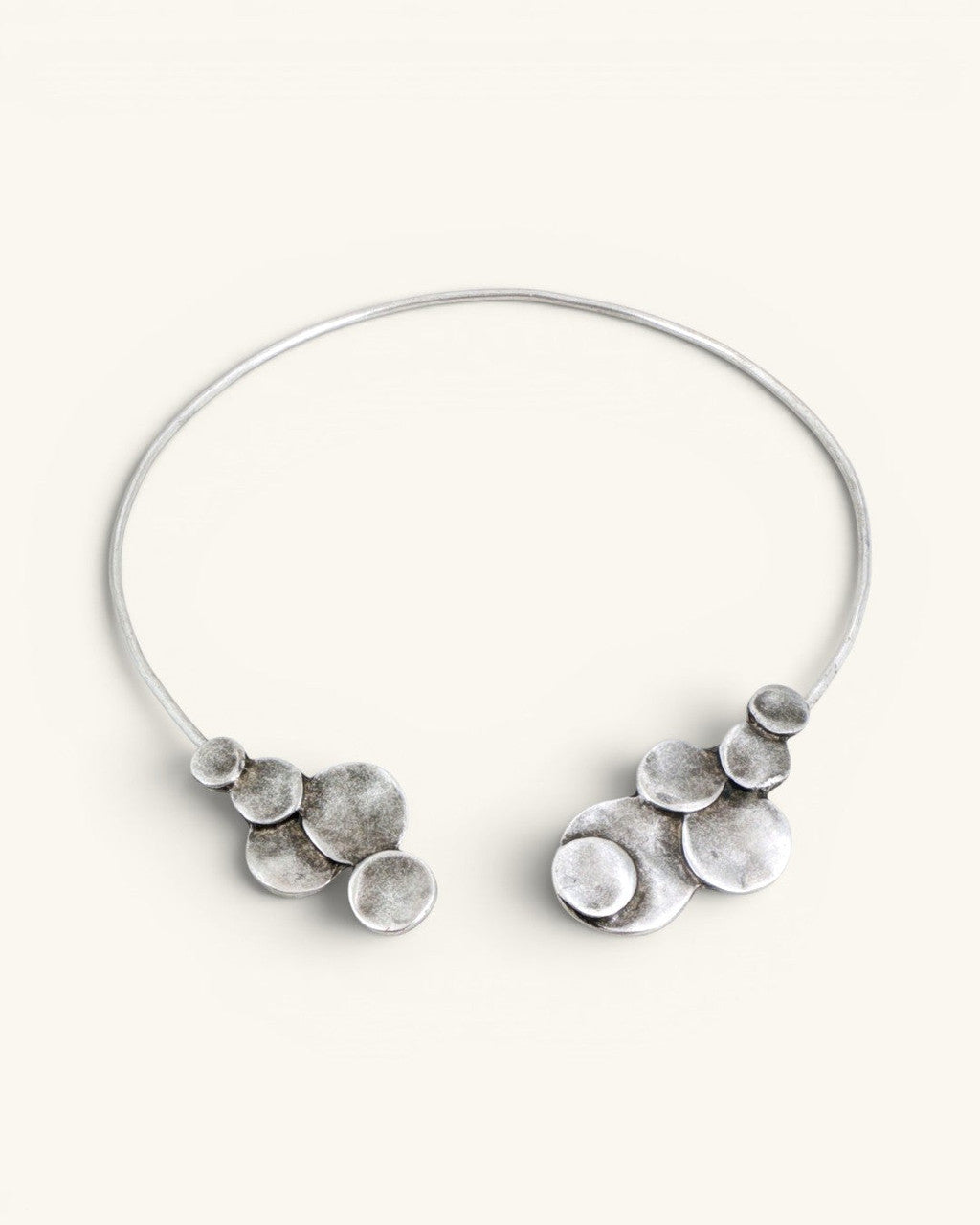 Silver-Toned Collar Necklace with Overlapping Disc Clusters