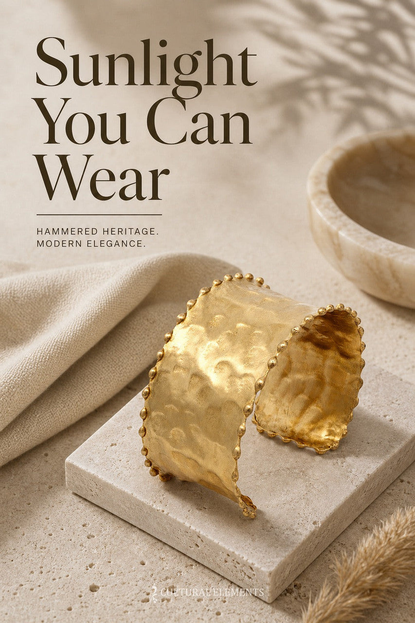 Hammered Brass Cuff with Beaded Rim