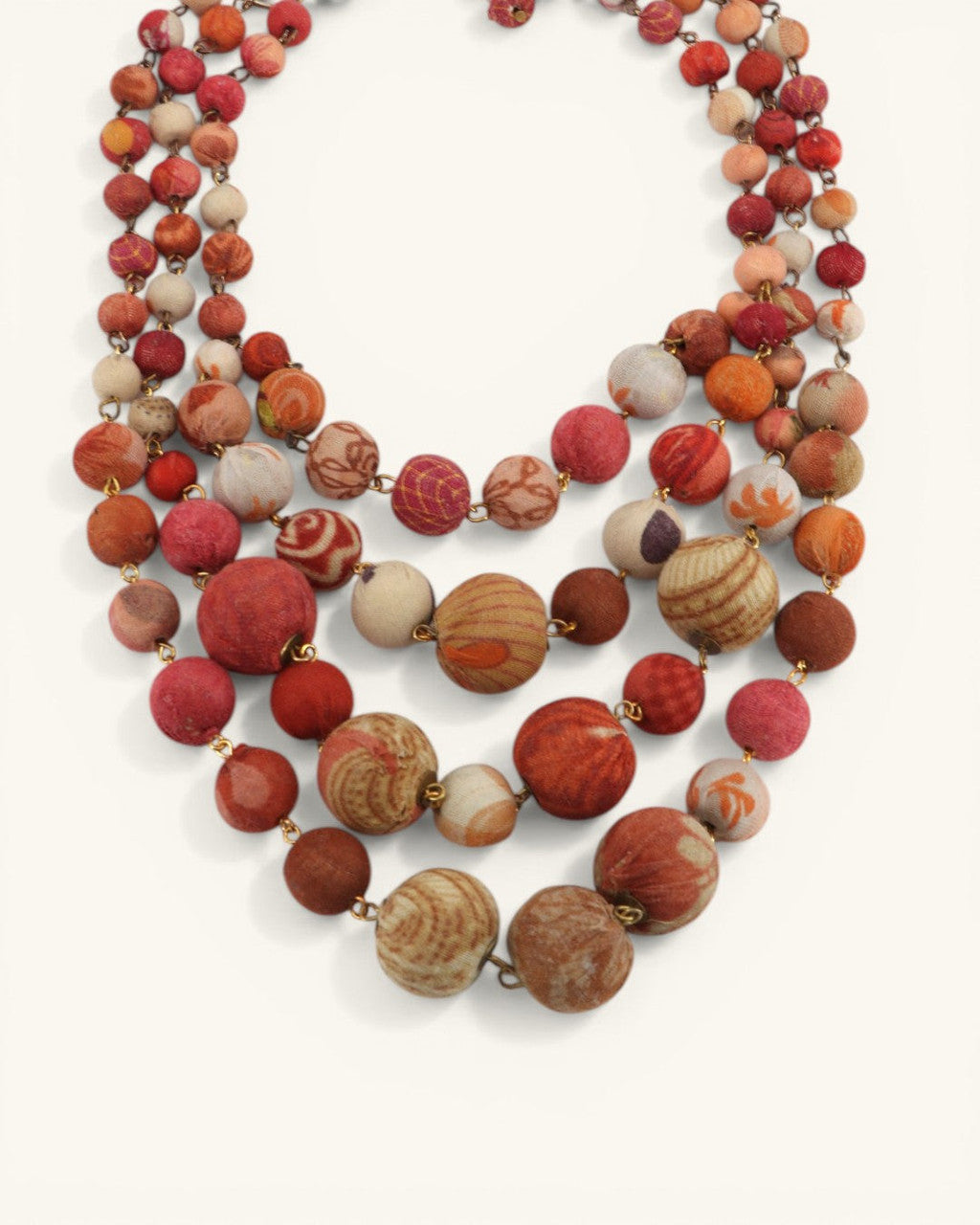Layered Kantha Necklace, Warm Sunset
