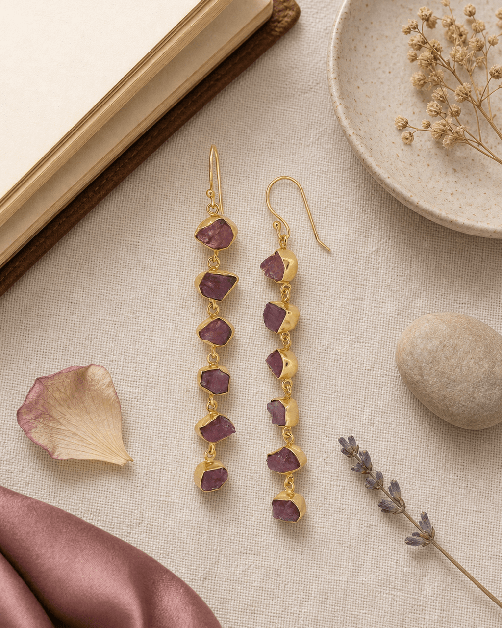 Raw Tourmaline Six-Stone Drop Earrings