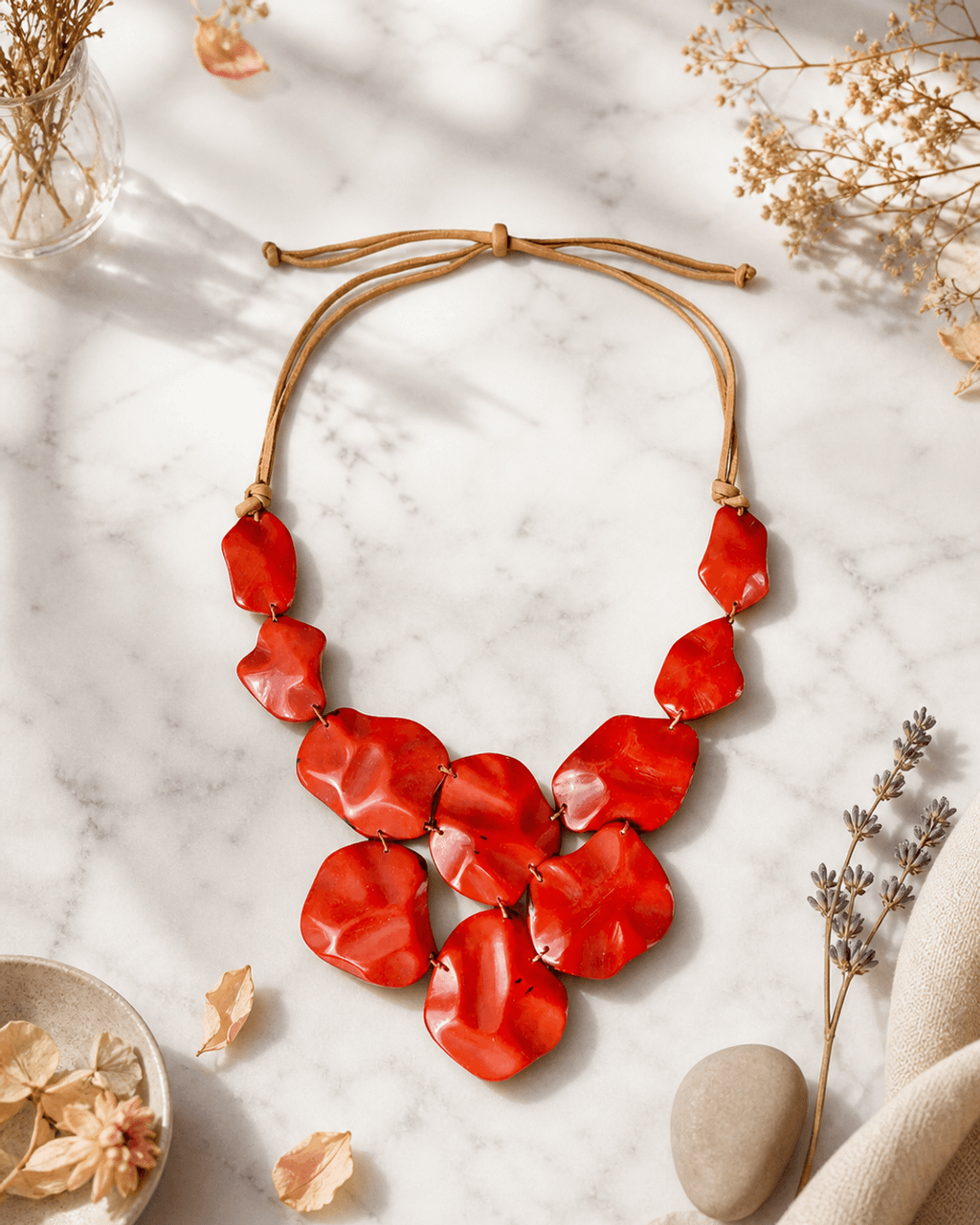 Red Tagua Cascade Bib Necklace