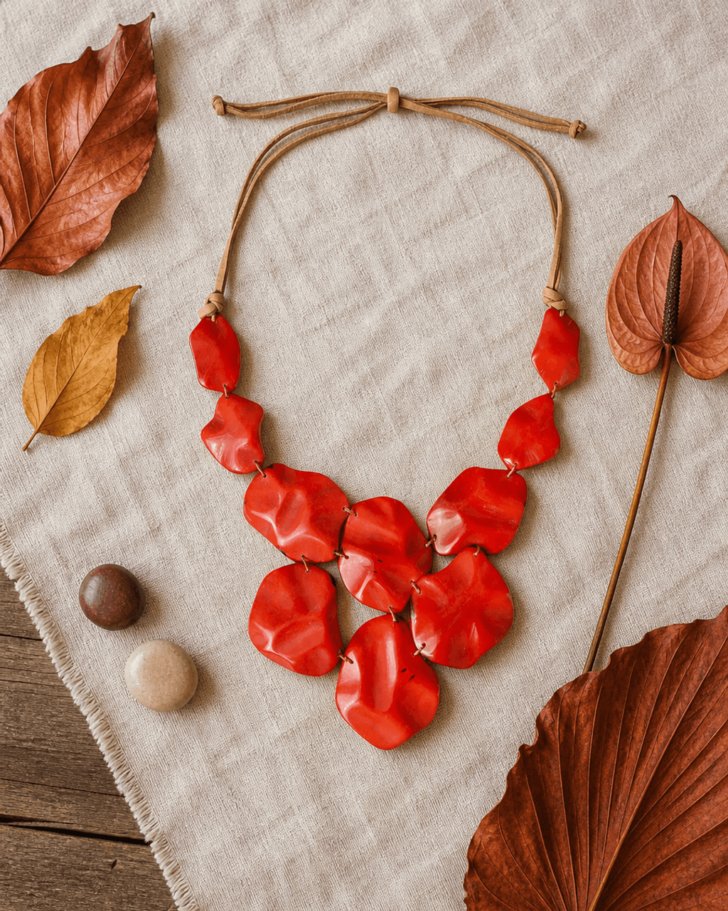 Red Tagua Cascade Bib Necklace