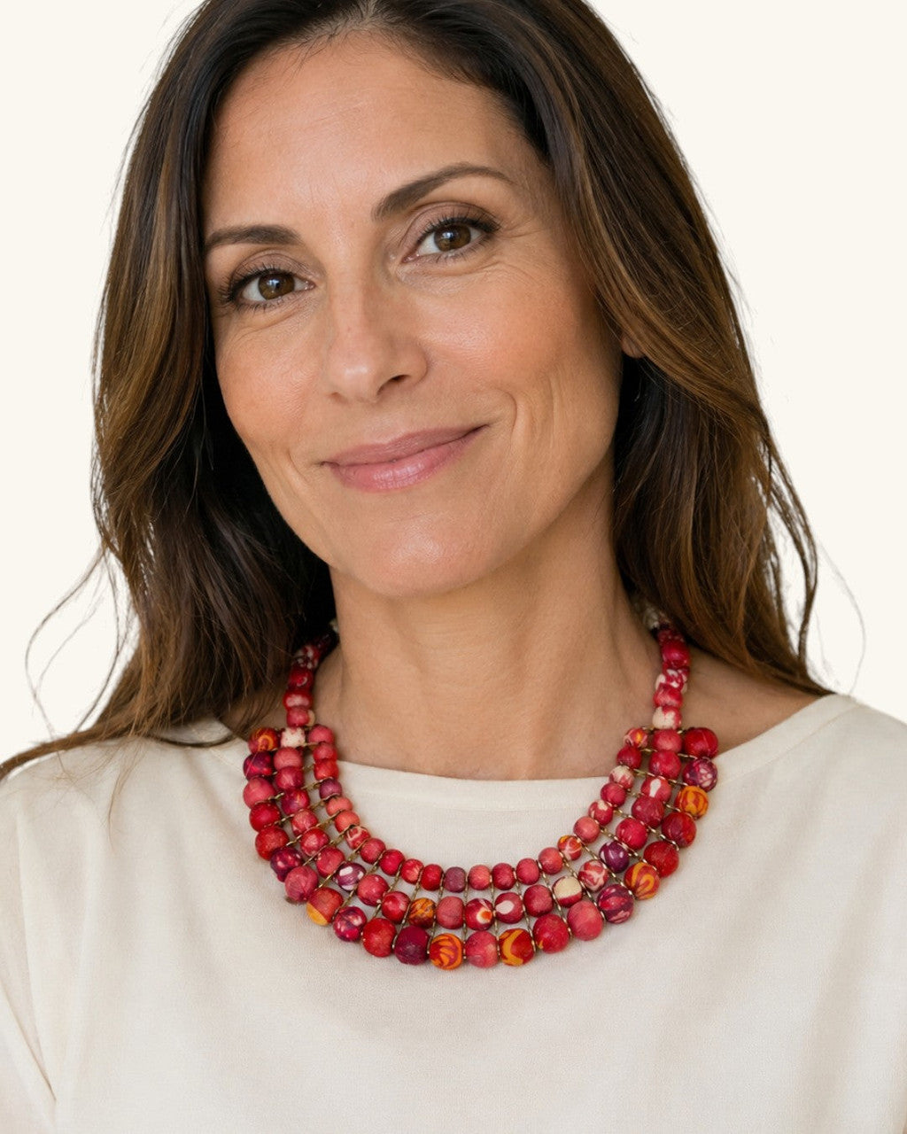 Four-Row Bib Necklace in Shifting Reds