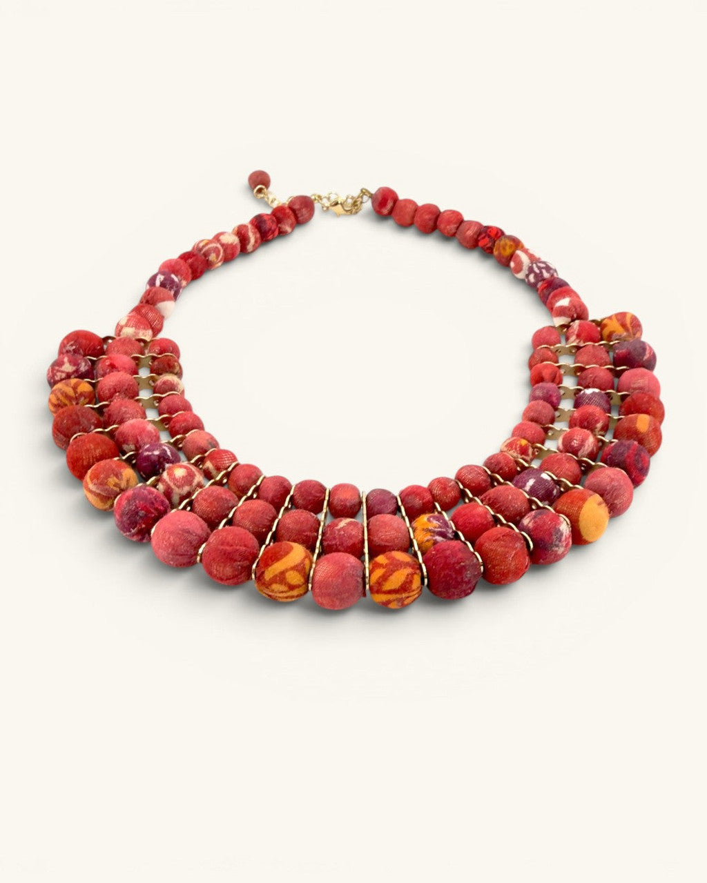 Four-Row Bib Necklace in Shifting Reds