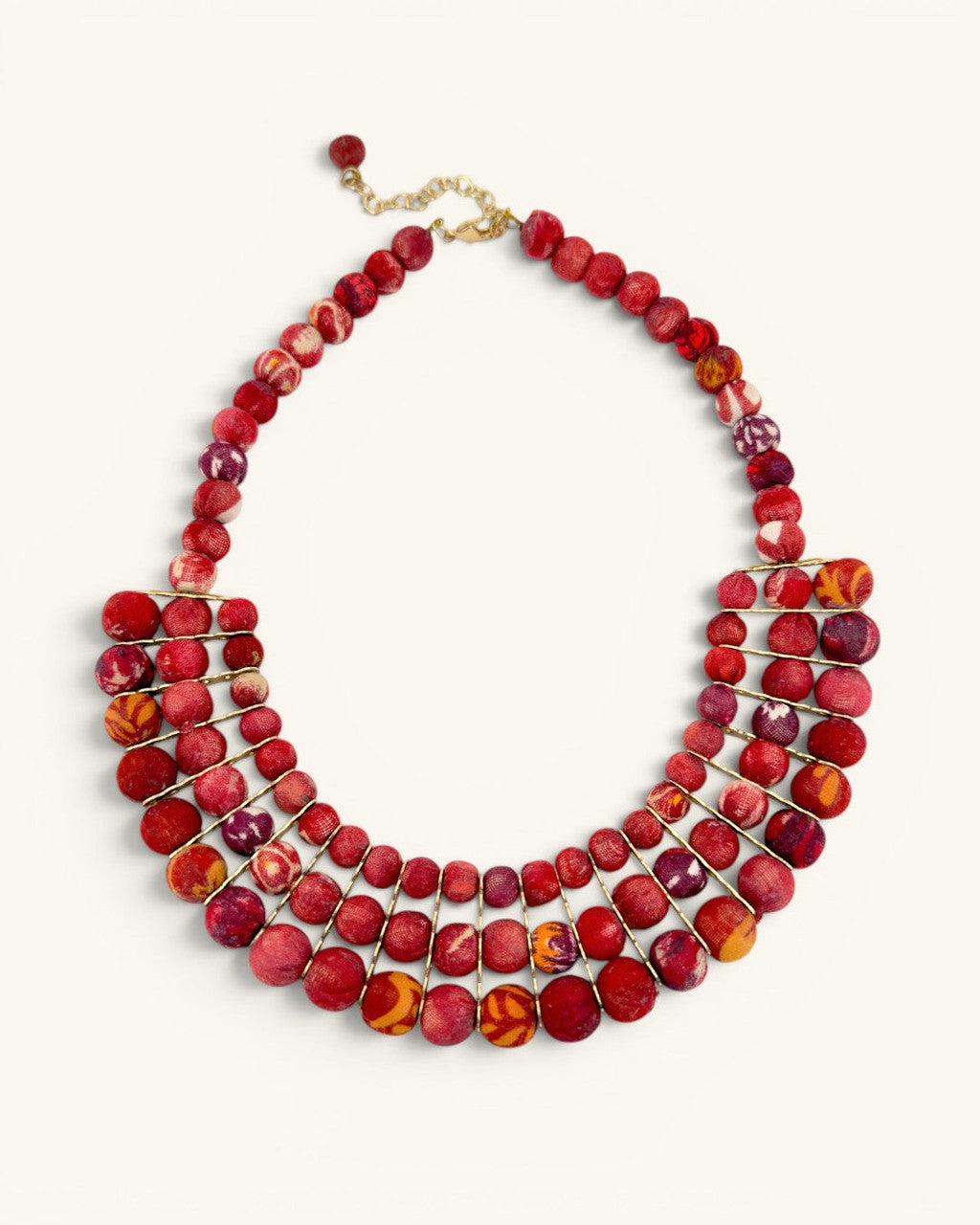 Four-Row Bib Necklace in Shifting Reds