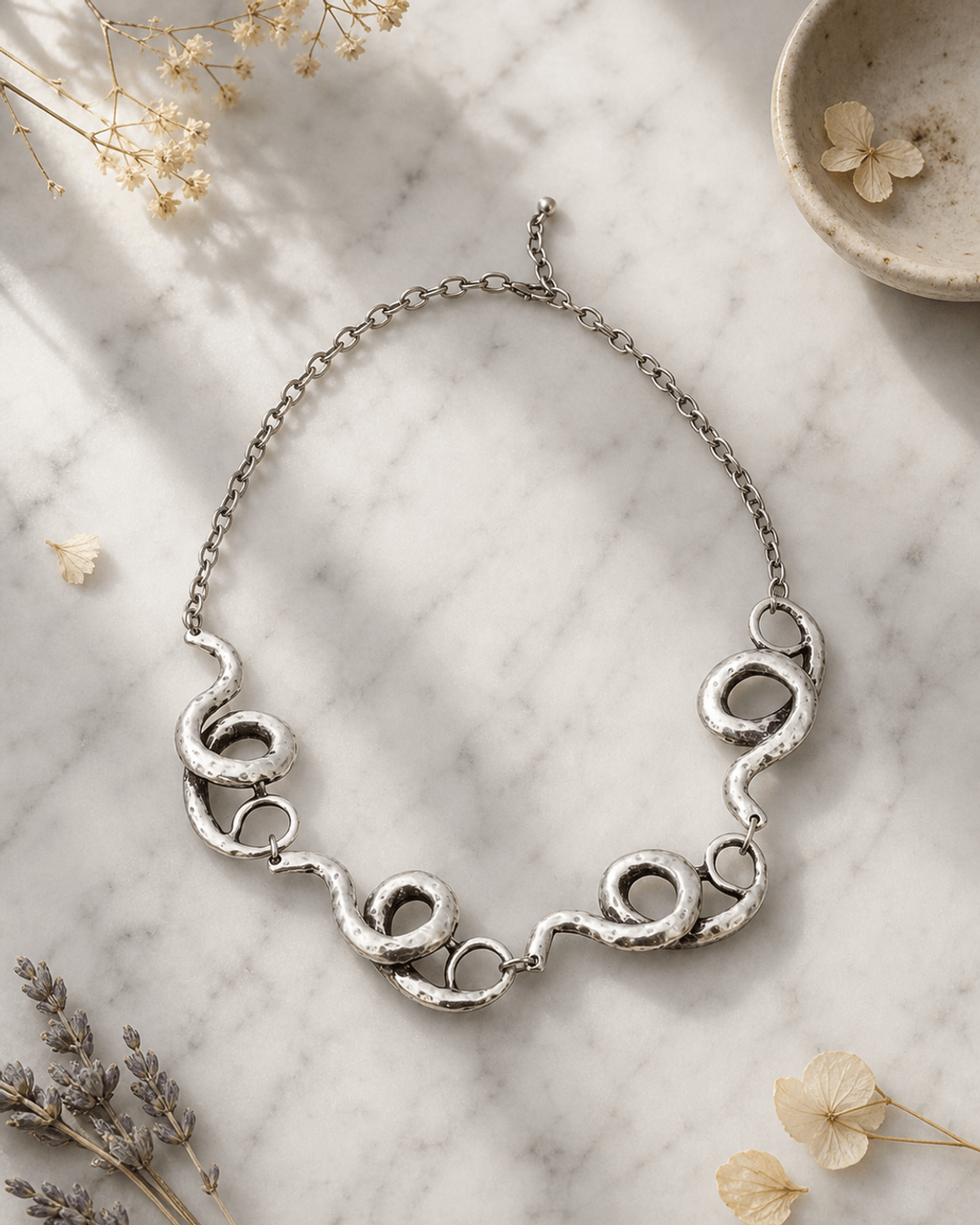 Hammered Spiral Wave Necklace