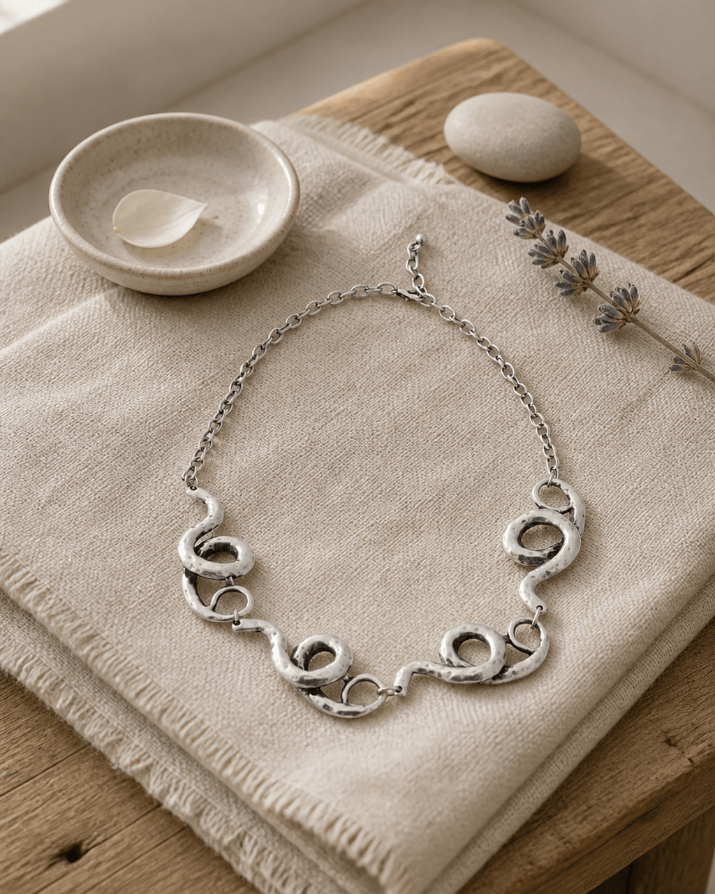Hammered Spiral Wave Necklace
