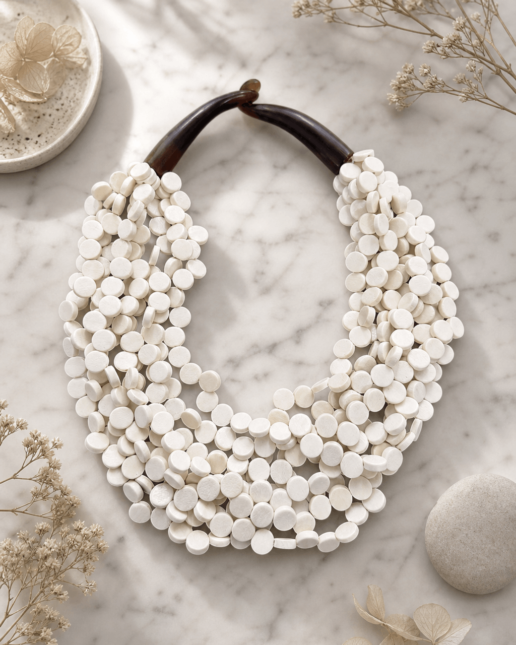 White Disc Multi-Strand Collar Necklace
