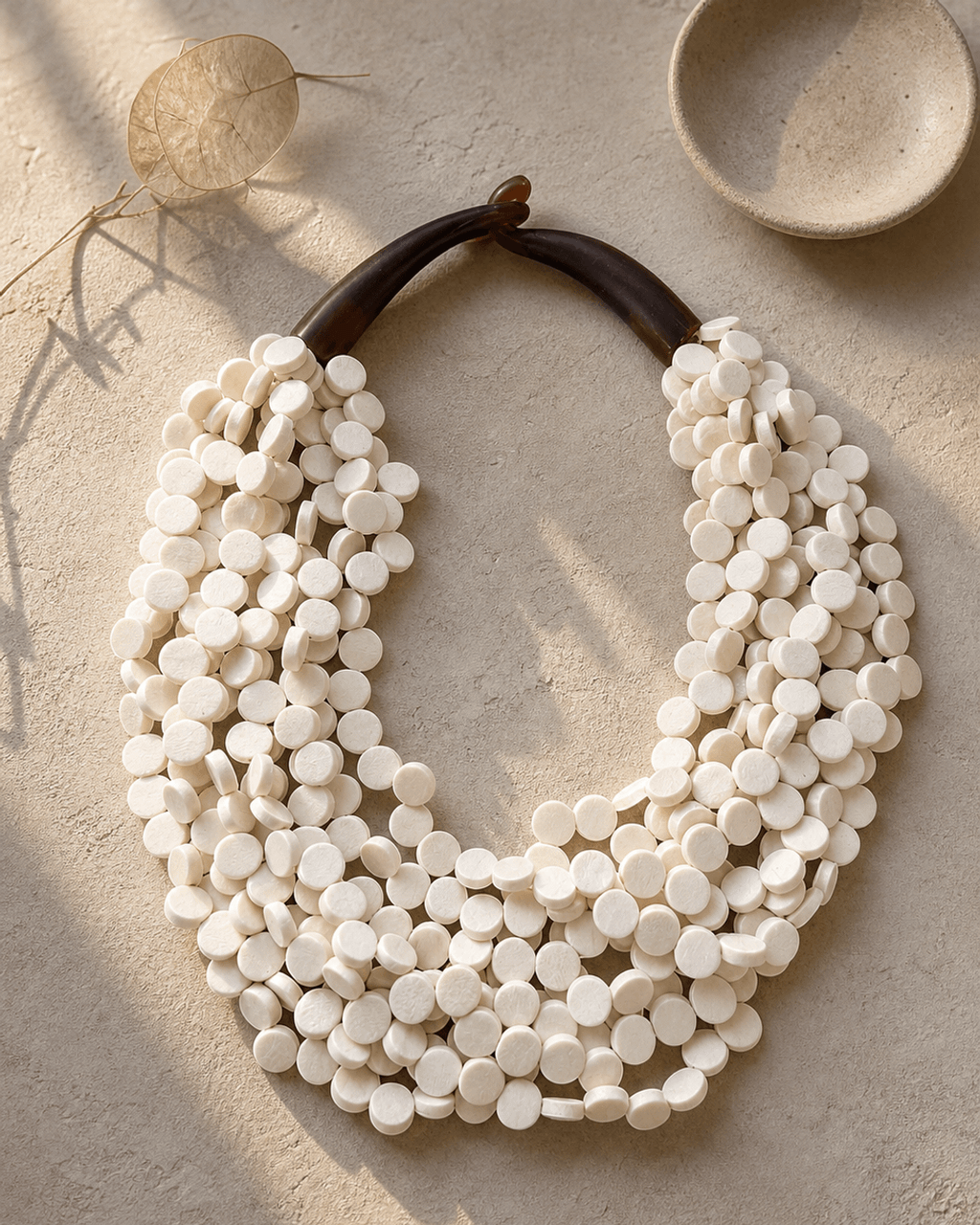 White Disc Multi-Strand Collar Necklace