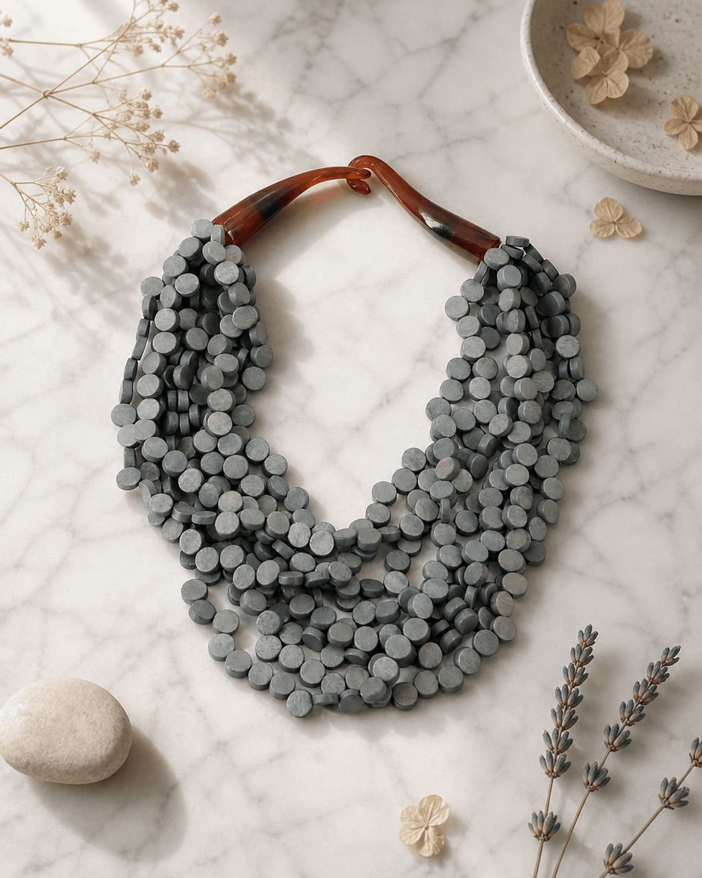 Slate Wood Disc Bib Necklace