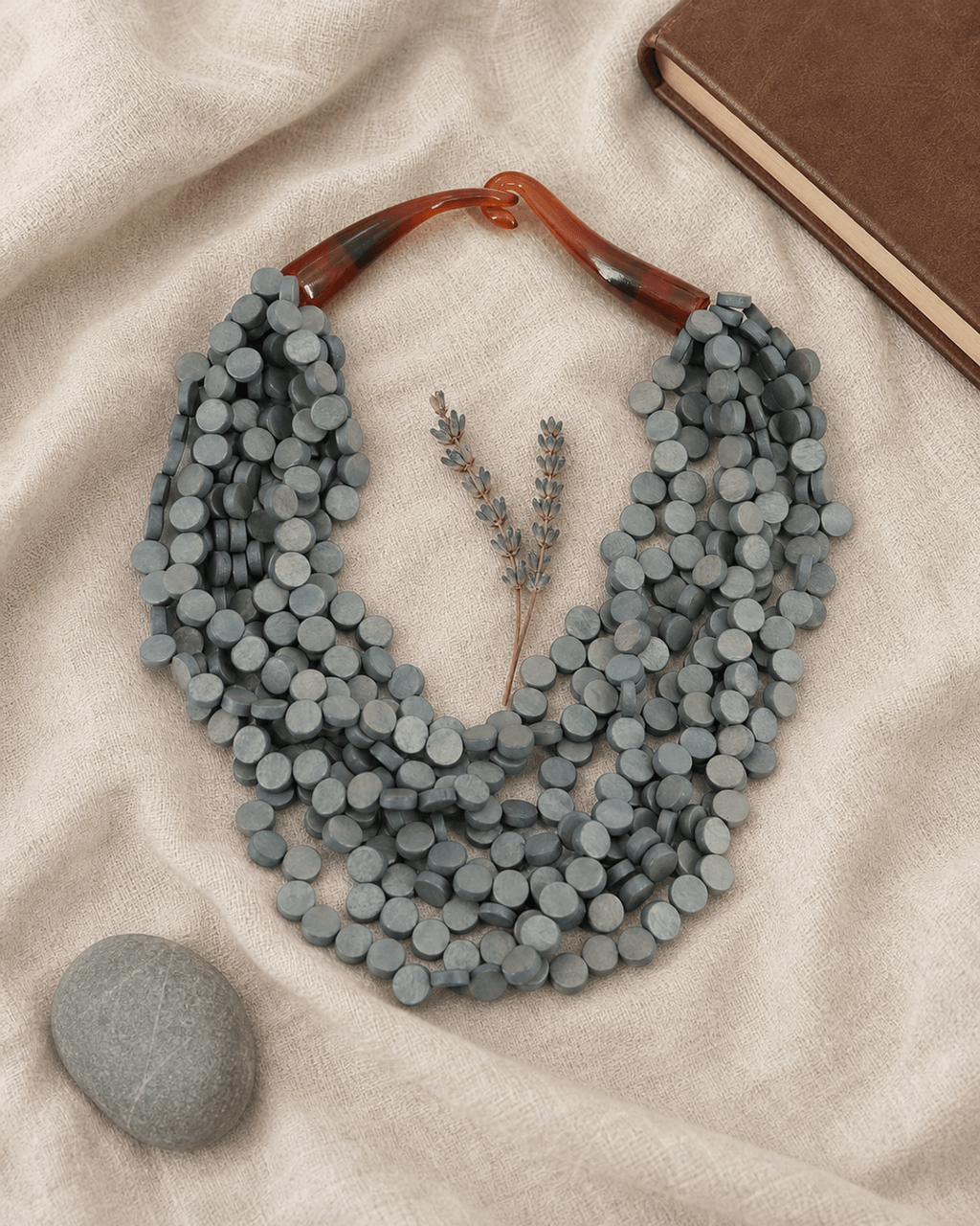 Slate Wood Disc Bib Necklace