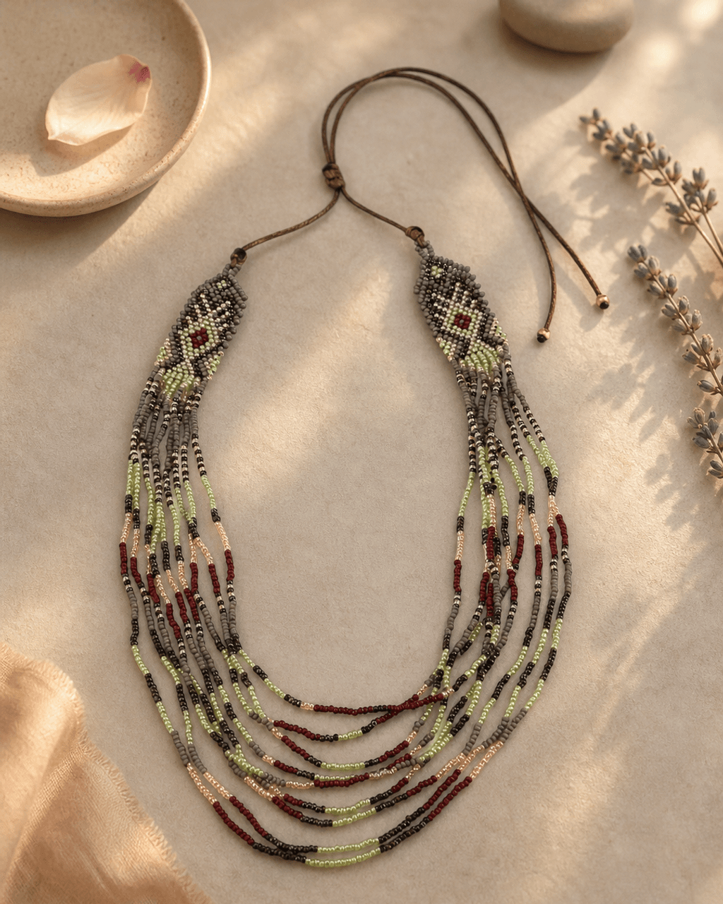Diamond Medallion Multi-Strand Beaded Necklace