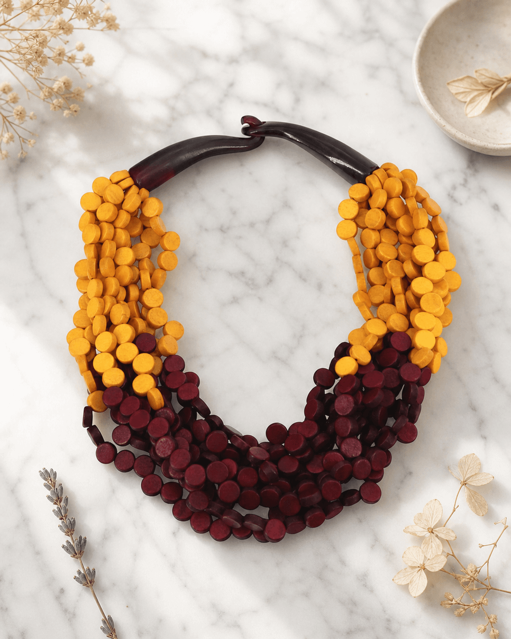 Saffron-to-Burgundy Wood Disc Collar