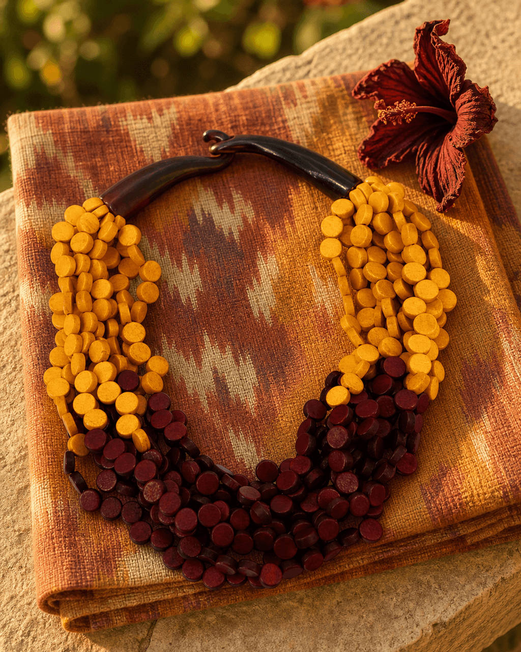 Saffron-to-Burgundy Wood Disc Collar