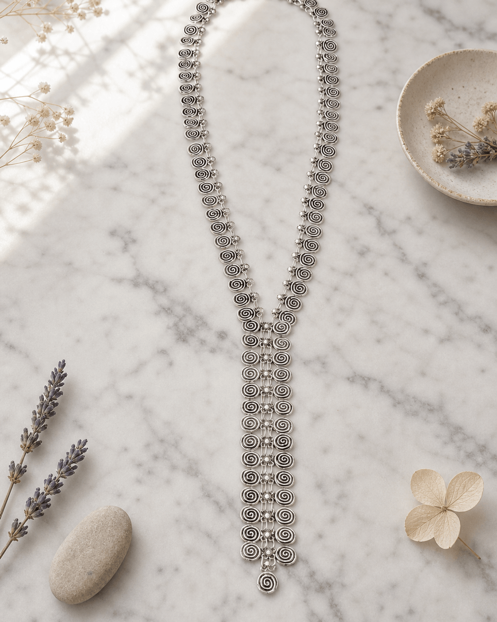 Spiral-Disc Y-Drop Necklace