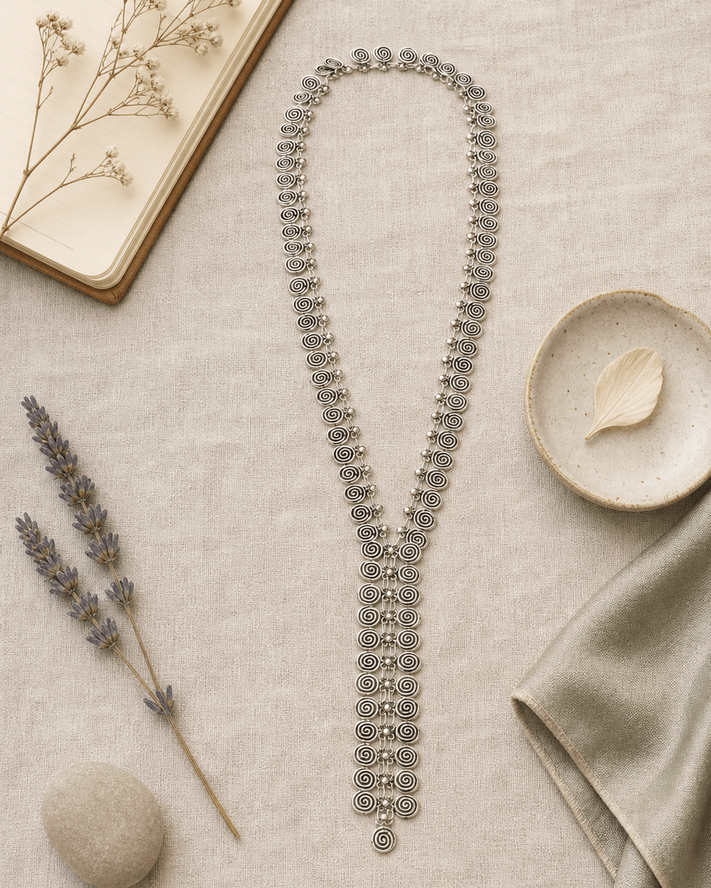 Spiral-Disc Y-Drop Necklace