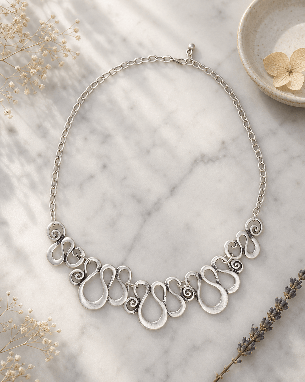 Open-Loop Scrollwork Bib Necklace