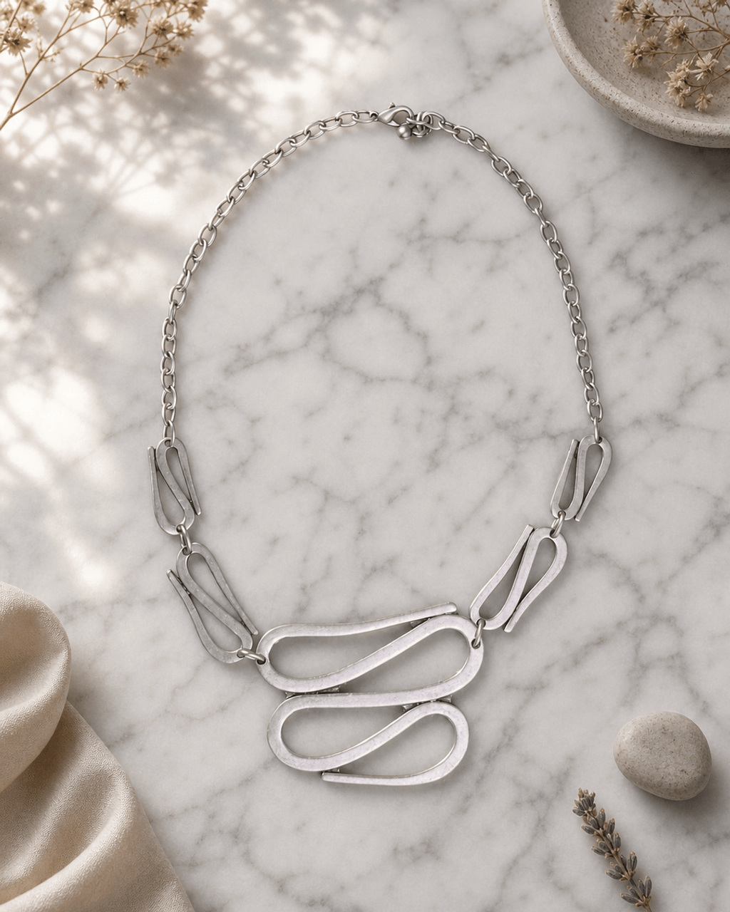 S-Curve Sculptural Silver-Tone Necklace