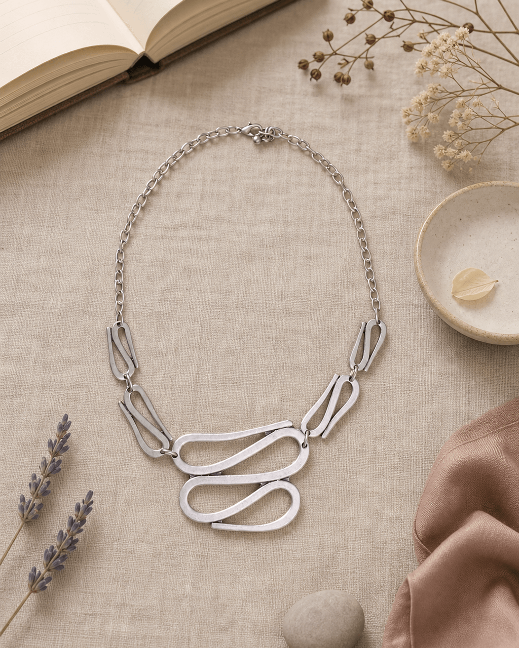 S-Curve Sculptural Silver-Tone Necklace