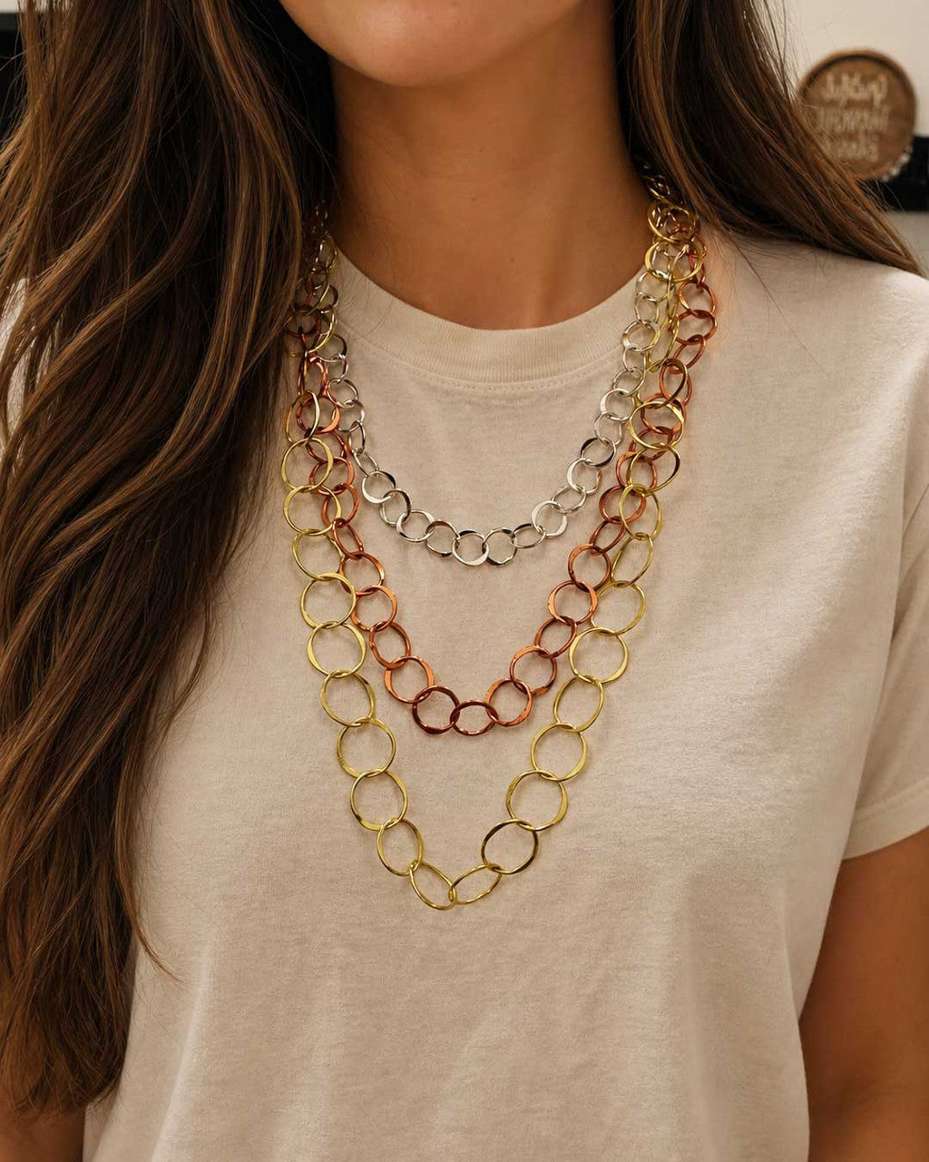 Graduated Three-Strand Circle-Link Necklace