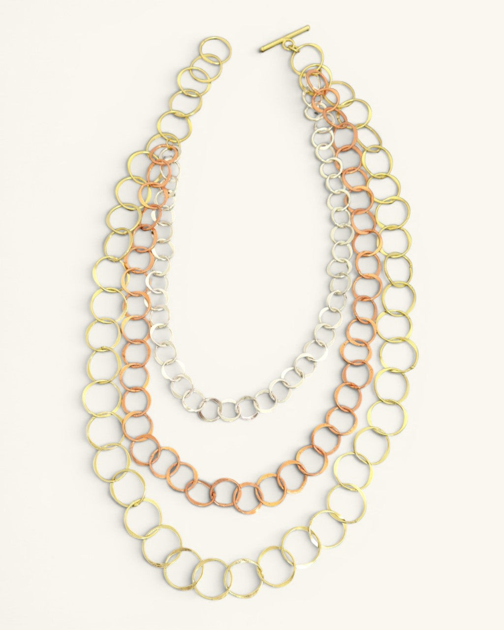 Graduated Three-Strand Circle-Link Necklace
