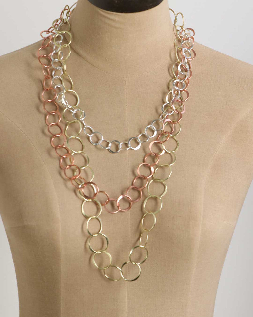 Graduated Three-Strand Circle-Link Necklace