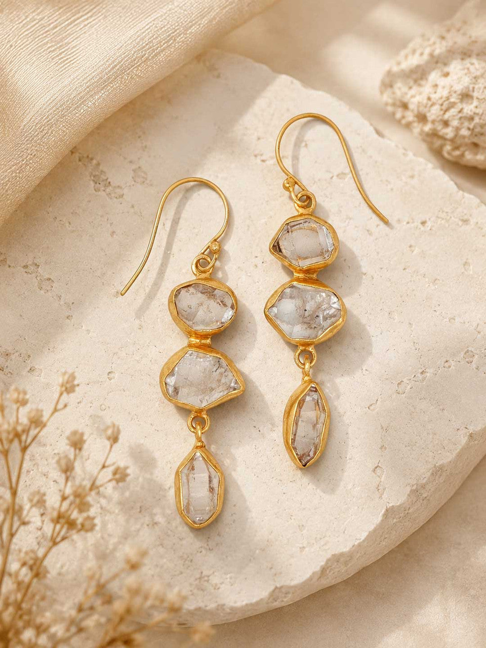 Triple Herkimer Quartz Drop Earrings