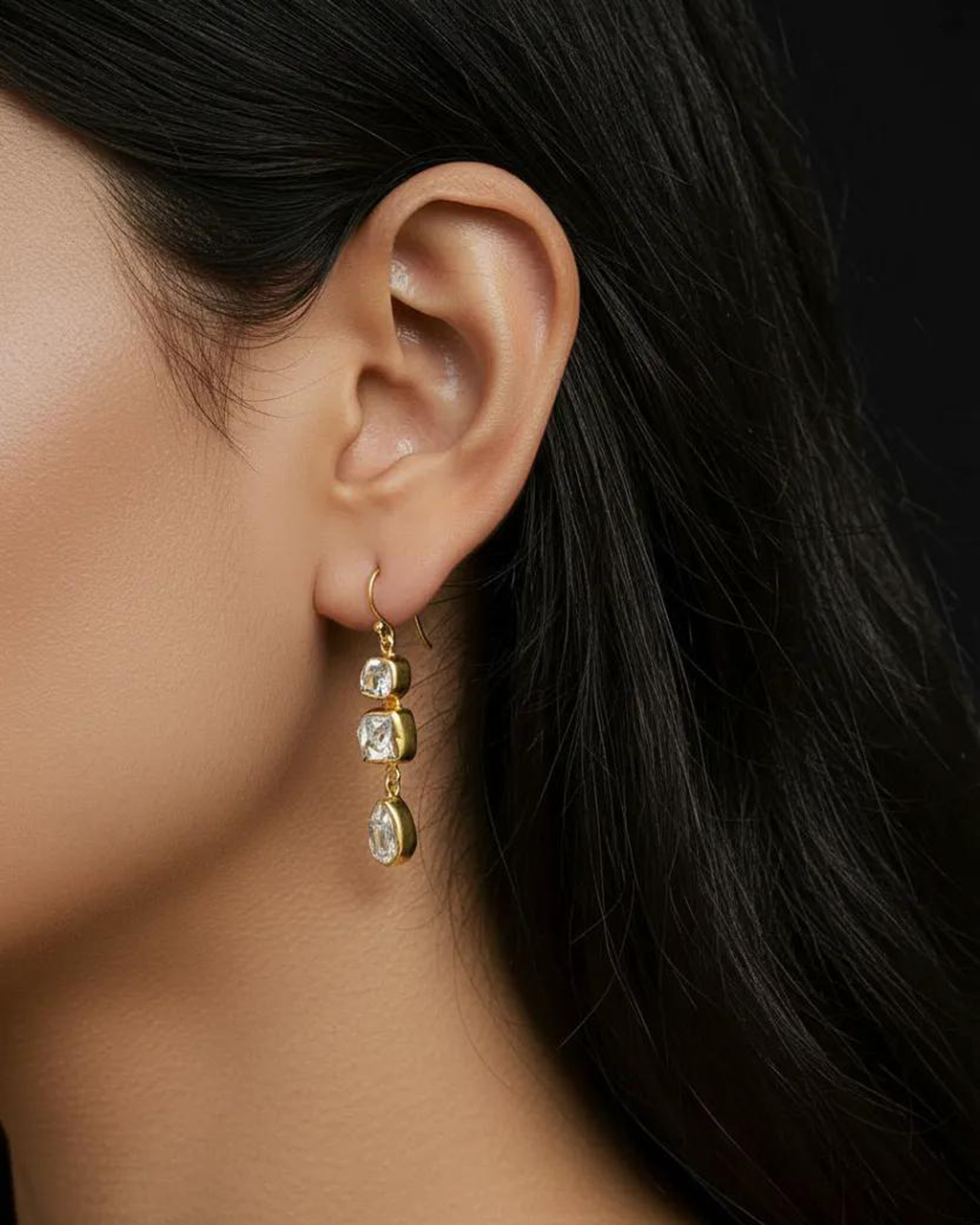 Triple Herkimer Quartz Drop Earrings