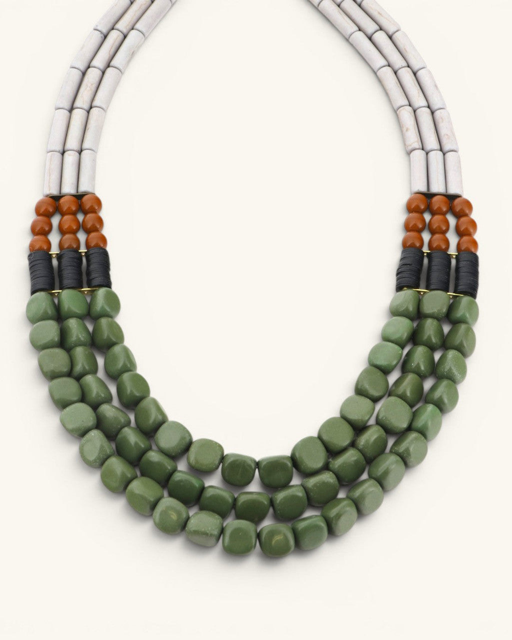 Color-Blocked Triple-Strand Beaded Necklace