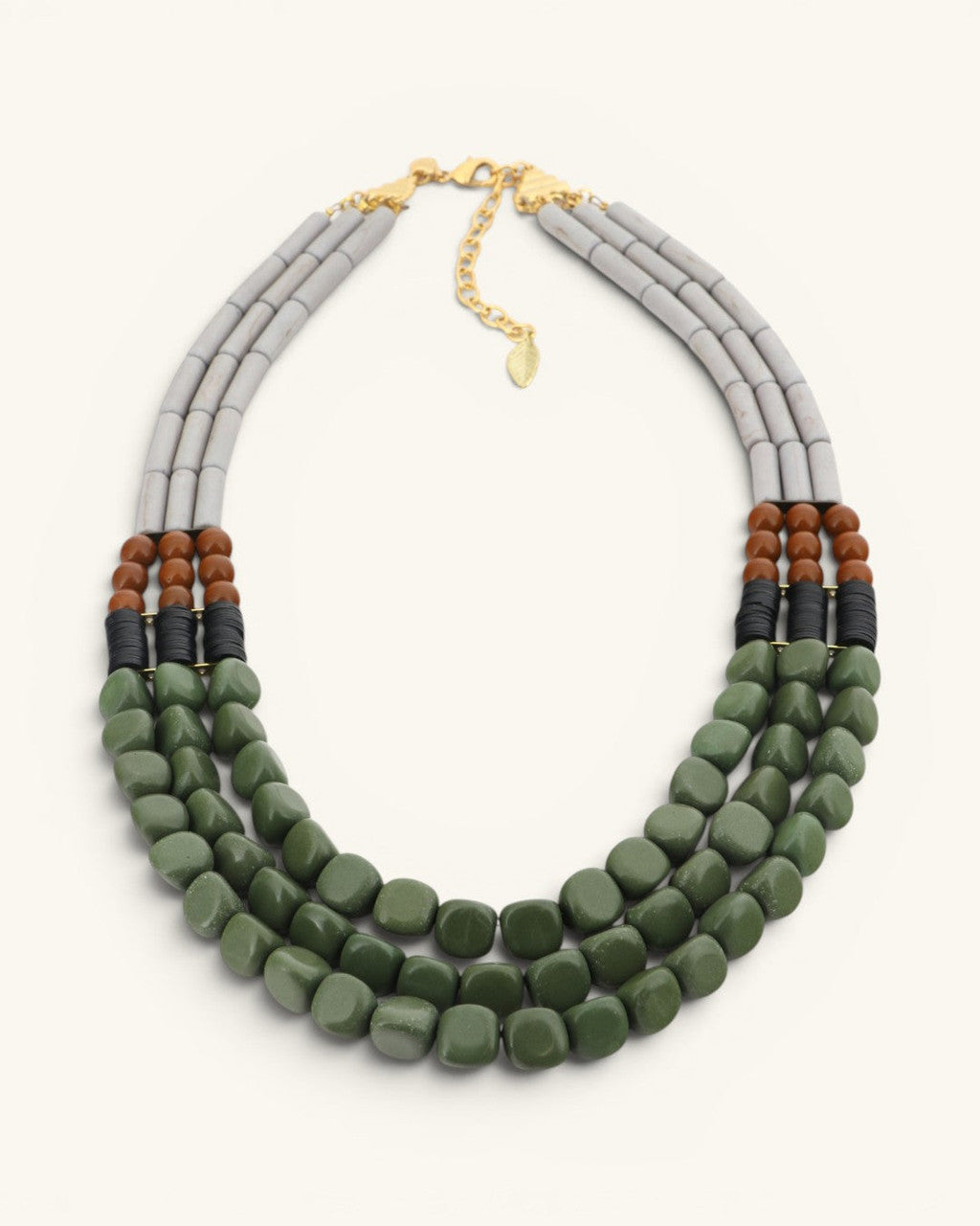Color-Blocked Triple-Strand Beaded Necklace