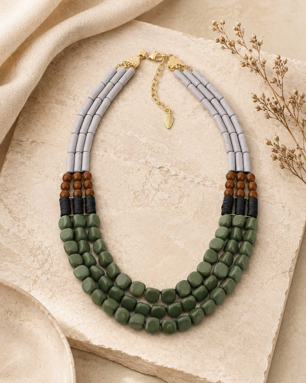 Color-Blocked Triple-Strand Beaded Necklace
