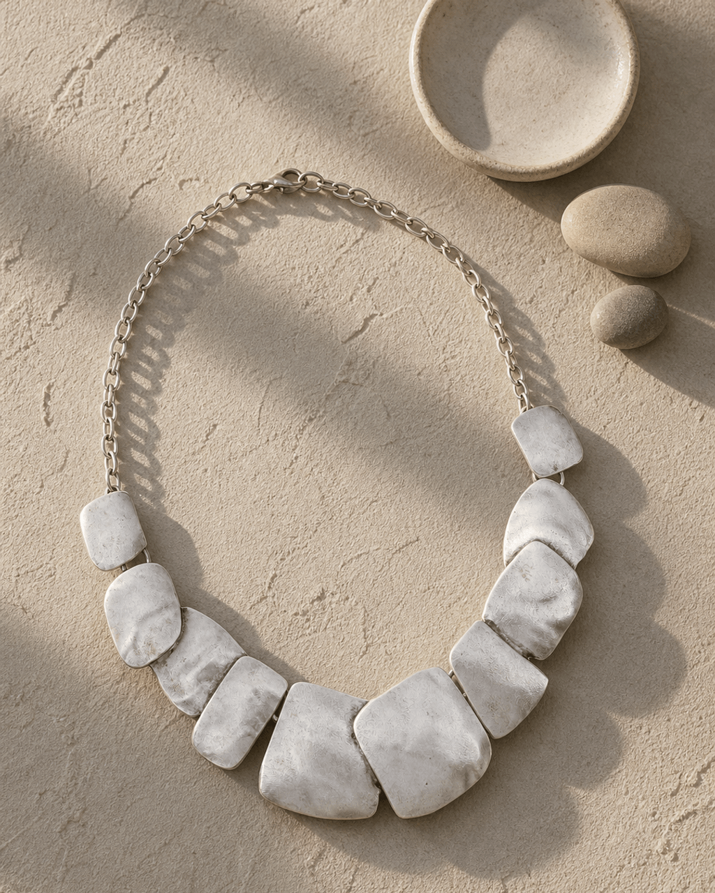 Softened Square Plaque Silver Necklace