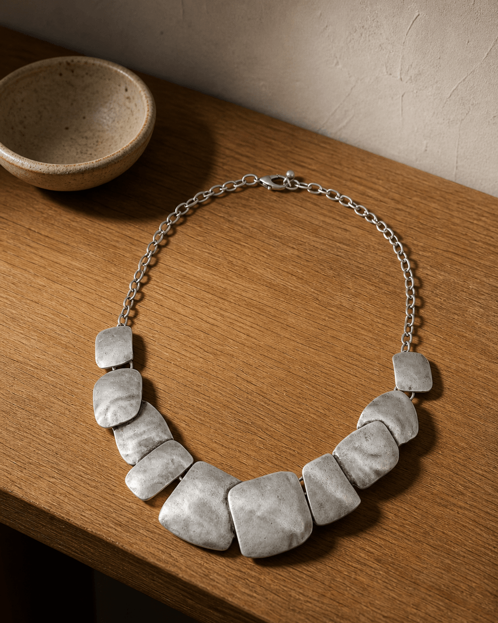 Softened Square Plaque Silver Necklace