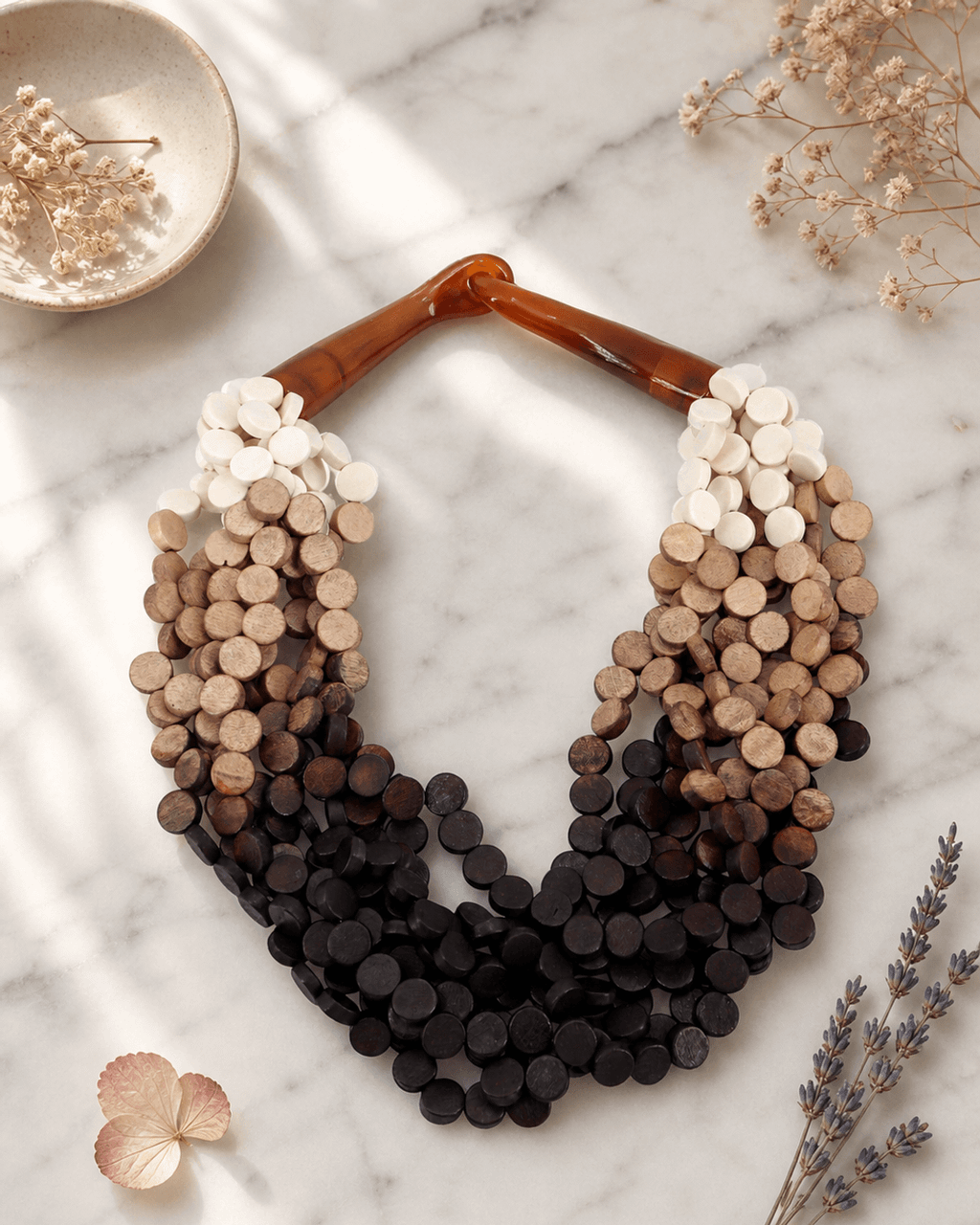 Ombré Wooden Disc Multi-Strand Necklace