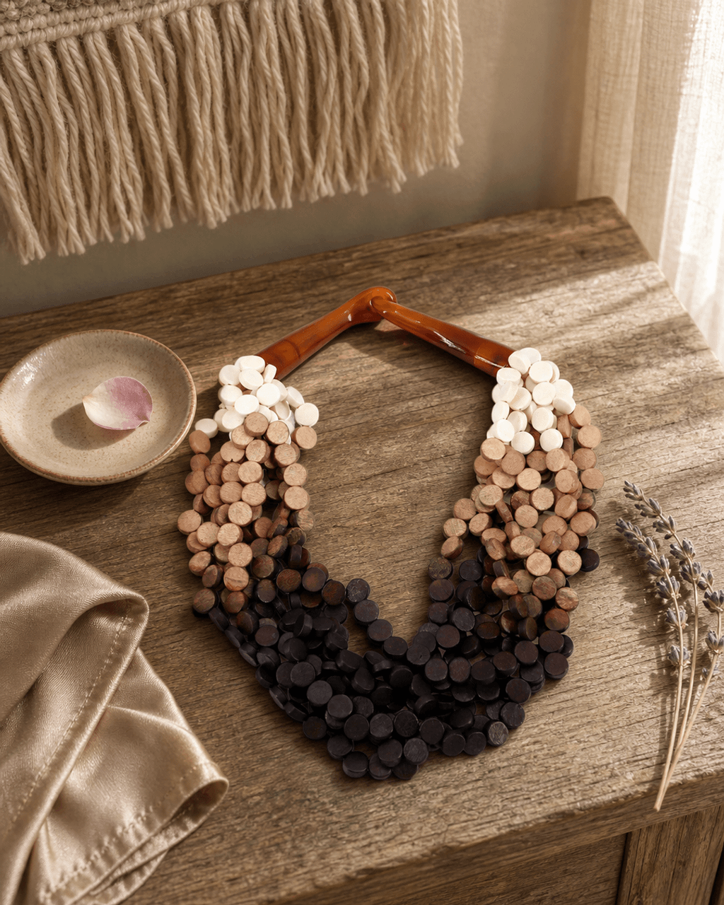 Ombré Wooden Disc Multi-Strand Necklace