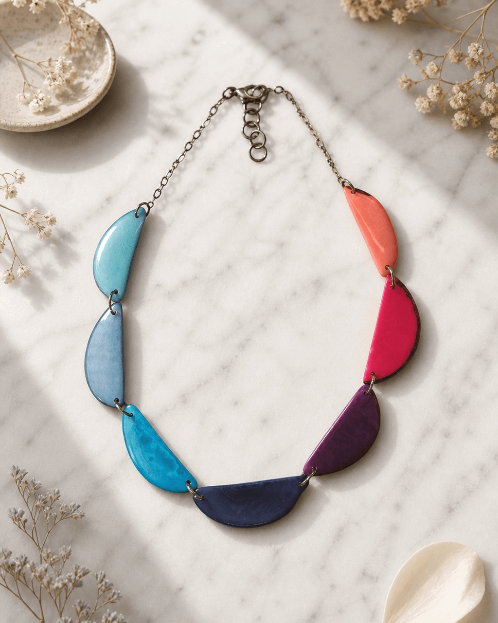 Jewel-Tone Crescent Tagua Necklace