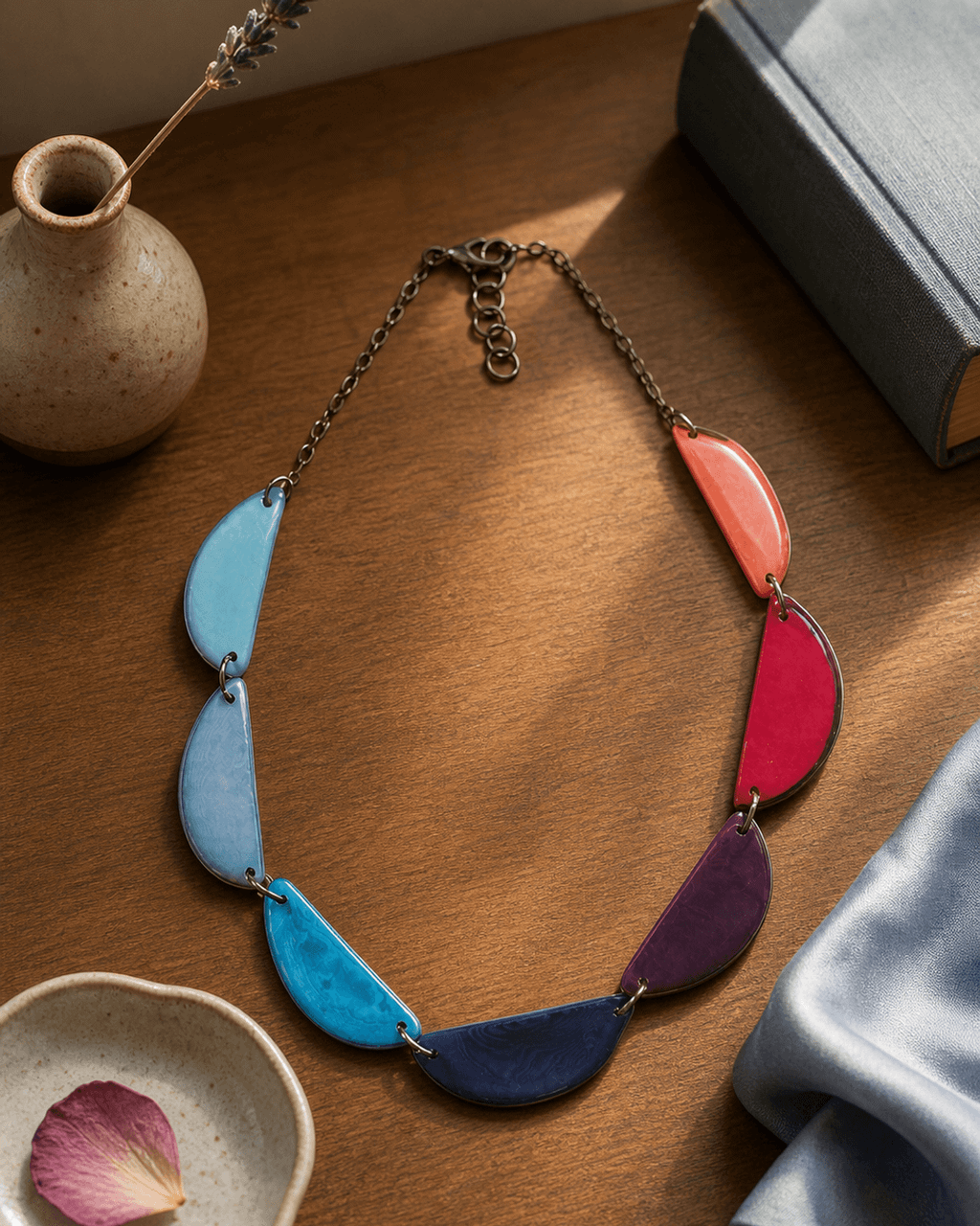Jewel-Tone Crescent Tagua Necklace