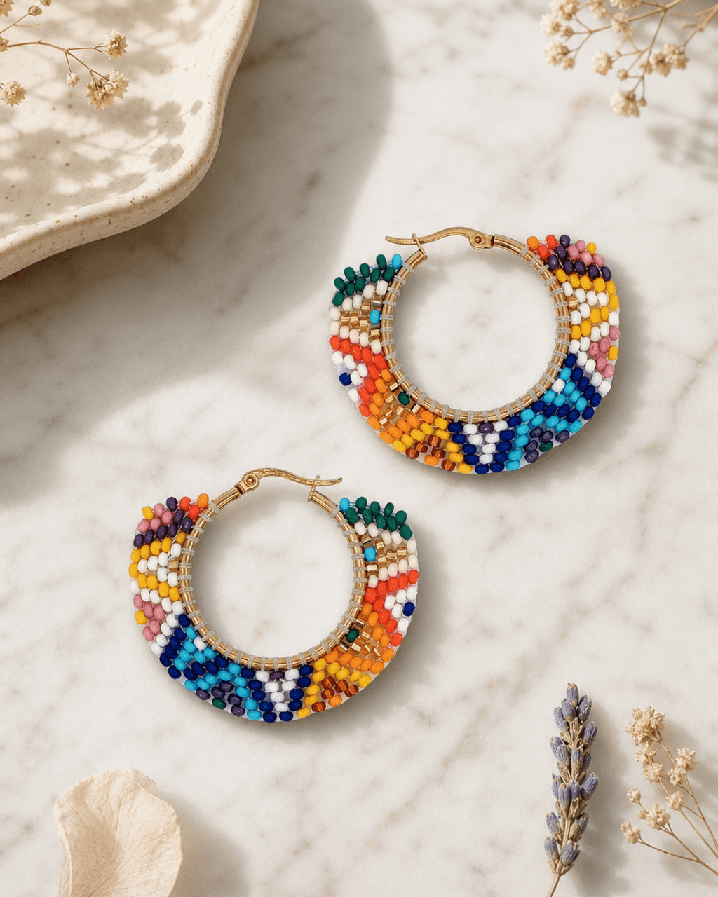 Multicolor Beaded Hoop Earrings