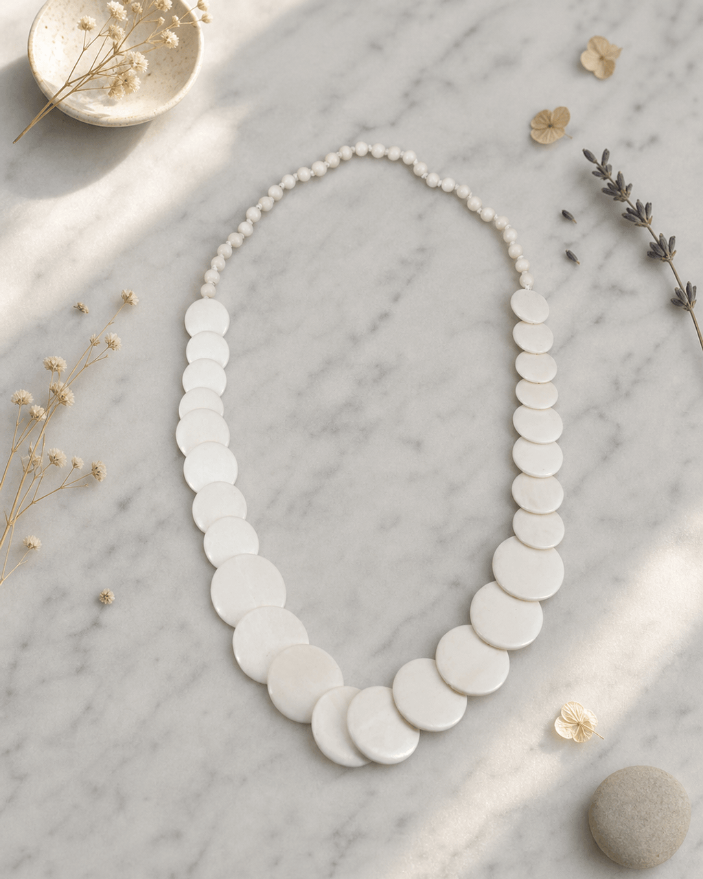 Cascading White Disk Necklace